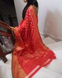 Red Pure Ikkat Silk Saree