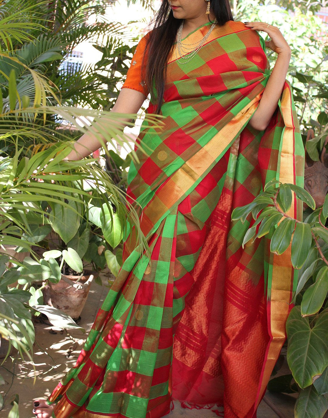 Checked Kanchi Silk Cotton Saree