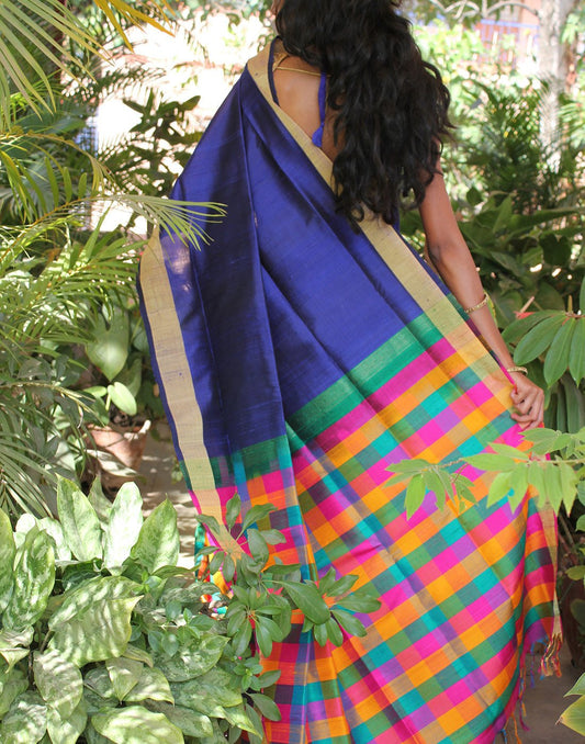 Indigo Kanchi Silk Cotton Saree