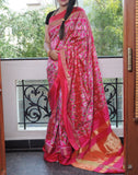 Pink Pure Ikkat Silk Saree