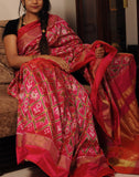 Pink Pure Ikkat Silk Saree