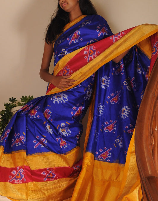 Blue Pure Ikkat Silk Saree