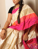 Offwhite Pure Ikkat Silk Saree