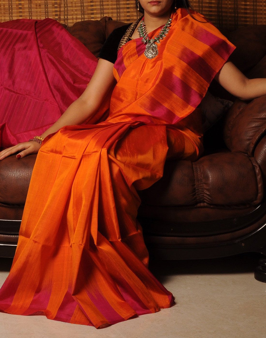 Orange Bendex Silk Saree