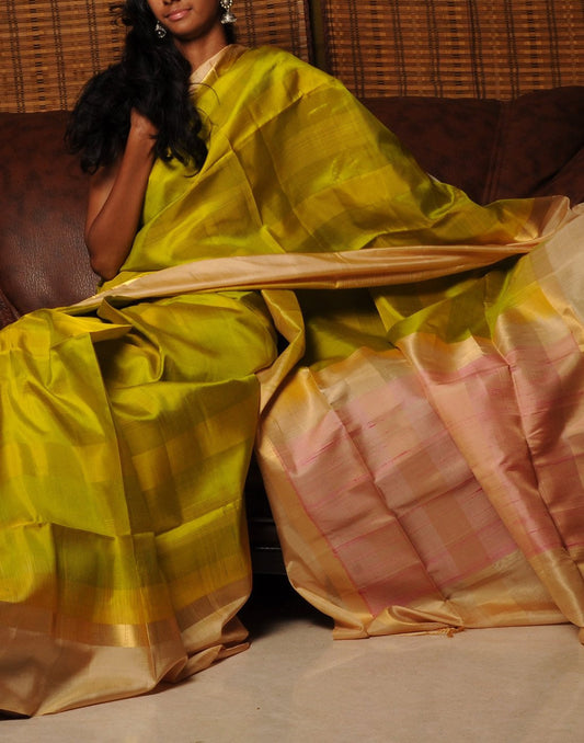 Yellowish Green Bendex Silk Saree