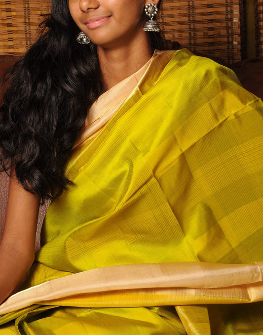 Yellowish Green Bendex Silk Saree