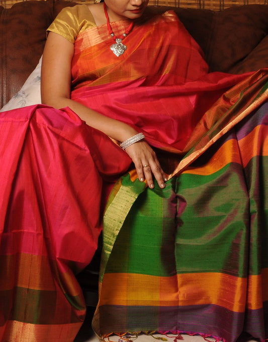 Pink Matka Silk Saree