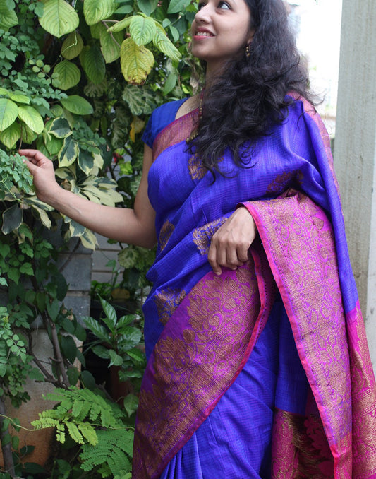 Royal Blue Banaras Dupion Silk Saree