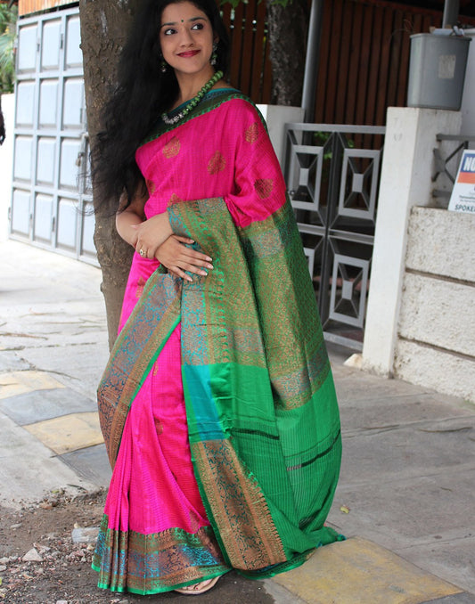 Pink Banaras Dupion Silk Saree