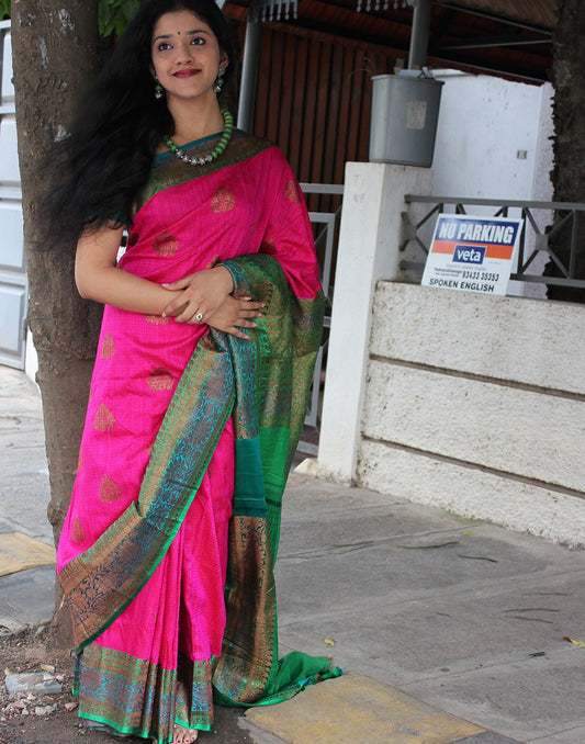 Pink Banaras Dupion Silk Saree