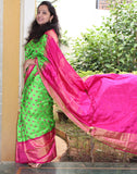 Parrot Green Pure Ikkat Silk Saree