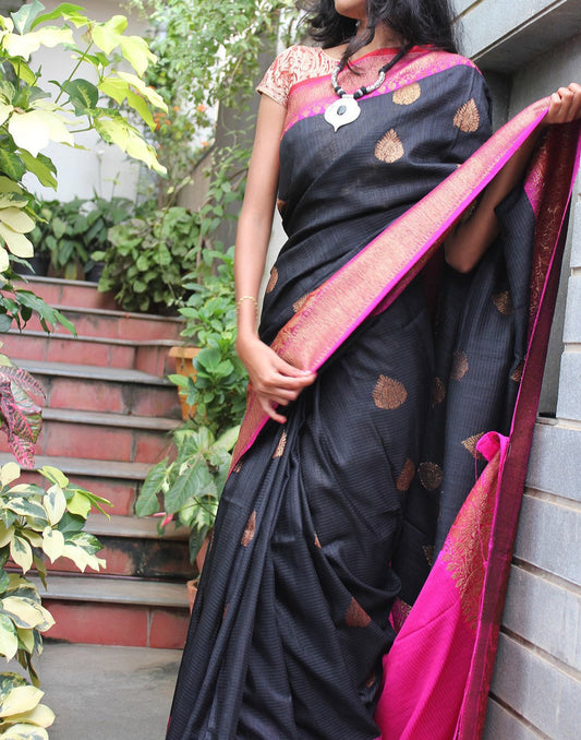 Black Banaras Dupion Silk Saree