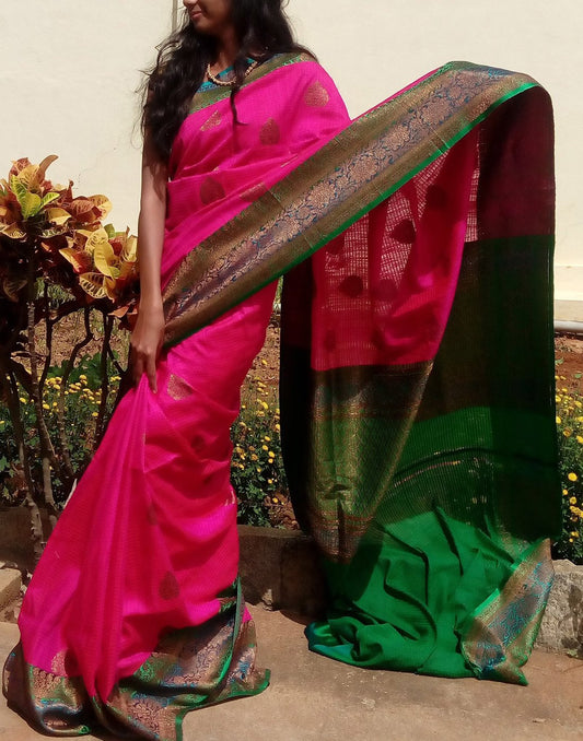 Pink Banaras Dupion Silk Saree