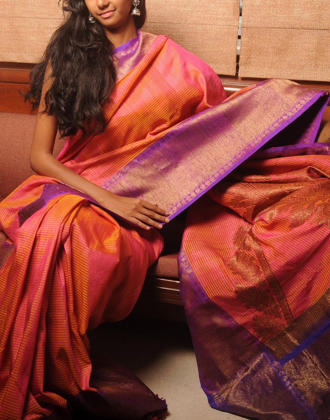 Double Coloured Banaras Dupion Silk Saree