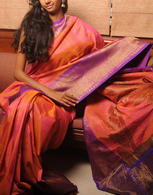 Double Coloured Banaras Dupion Silk Saree