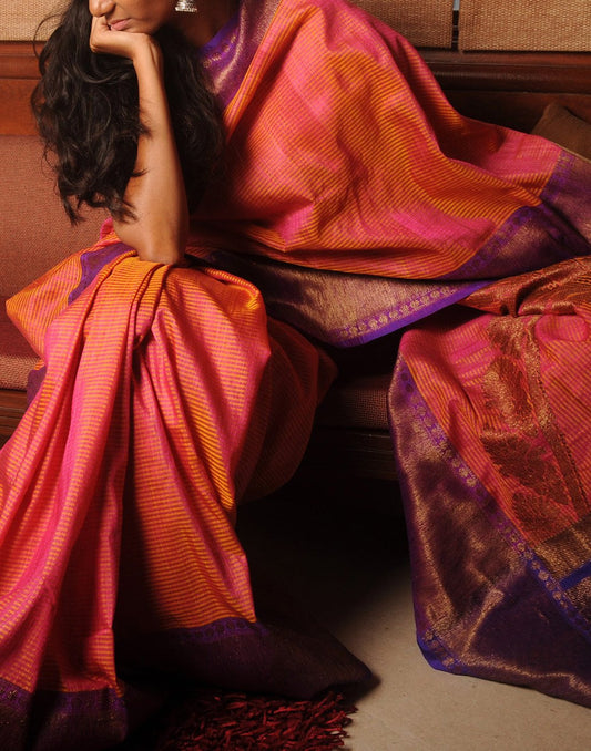 Double Coloured Banaras Dupion Silk Saree