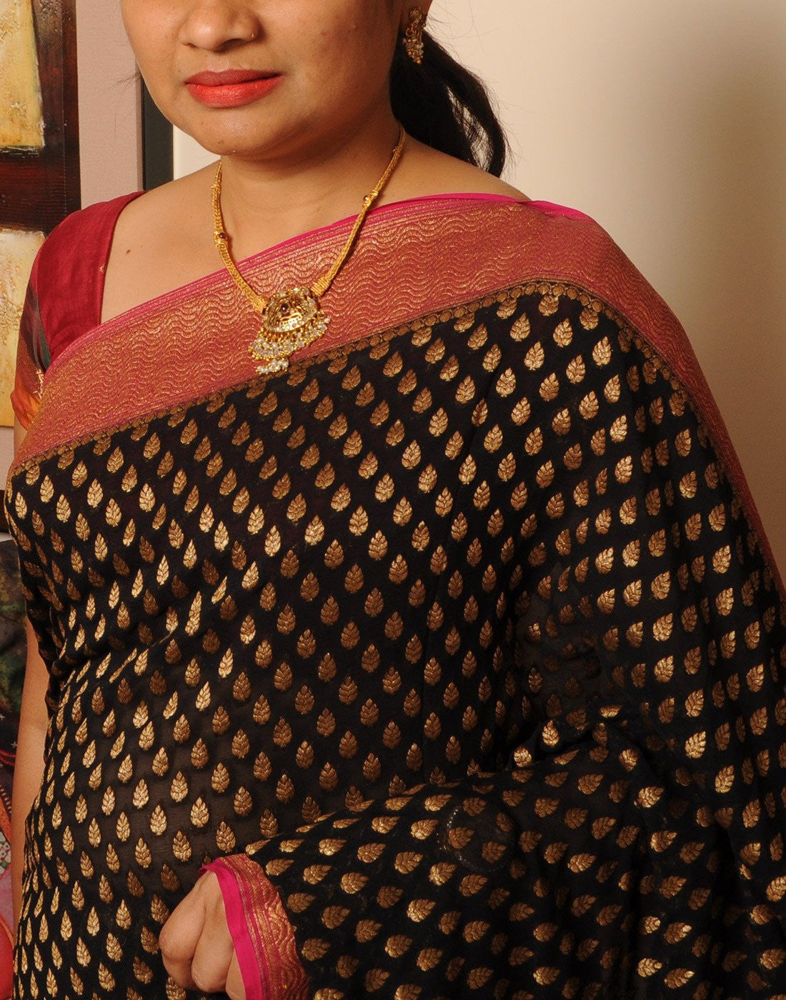 Black Banaras Crepe Silk Saree