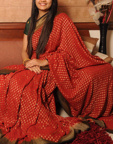 Red Banaras Crepe Silk Saree