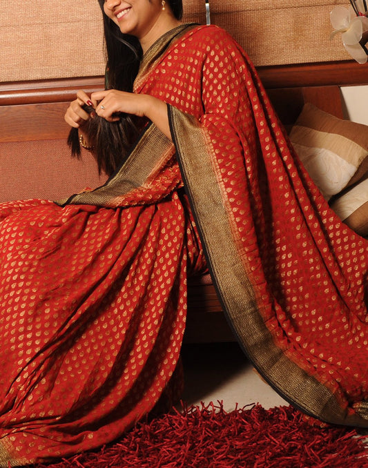 Red Banaras Crepe Silk Saree