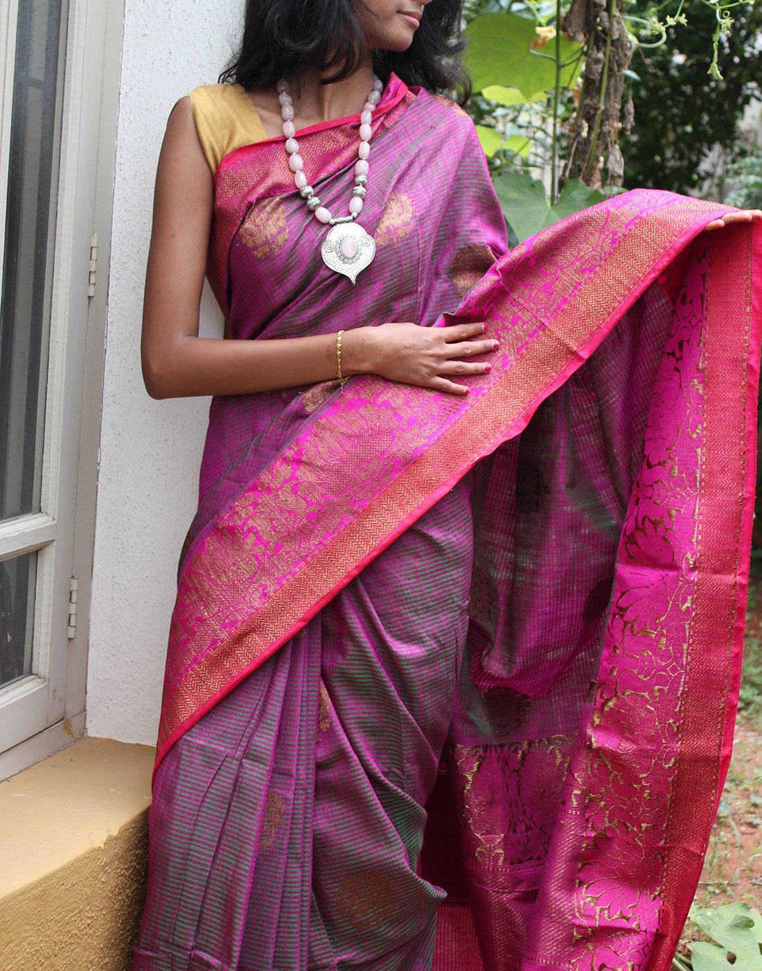 Double Coloured Banaras Dupion Silk Saree