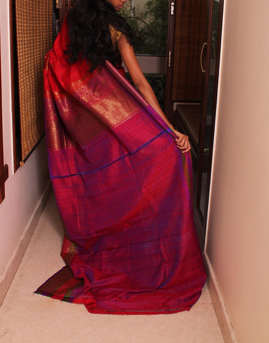 Red Banaras Dupion Silk Saree