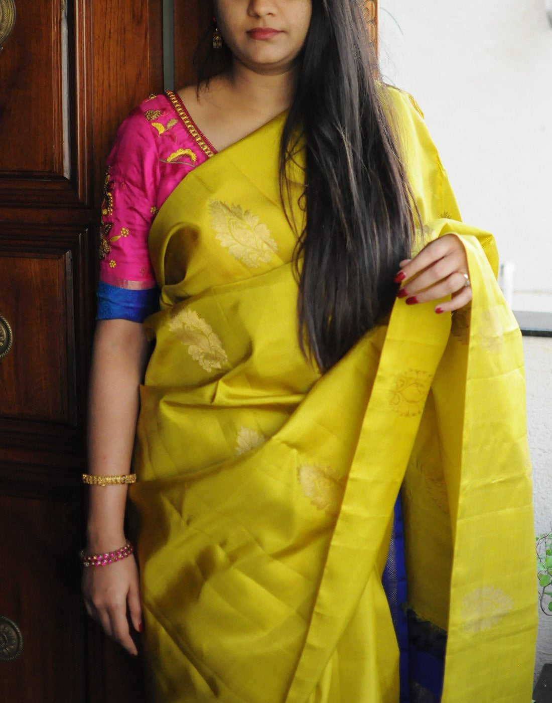 yellow Kanjeevaram Silk Saree