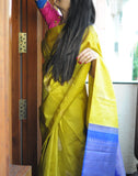 yellow Kanjeevaram Silk Saree