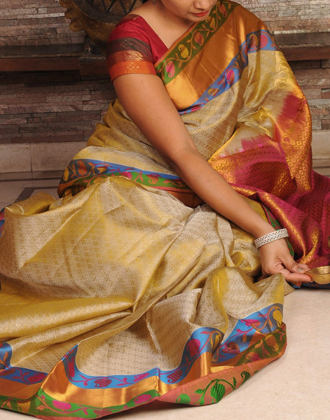 Beige Kanjeevaram Silk Saree