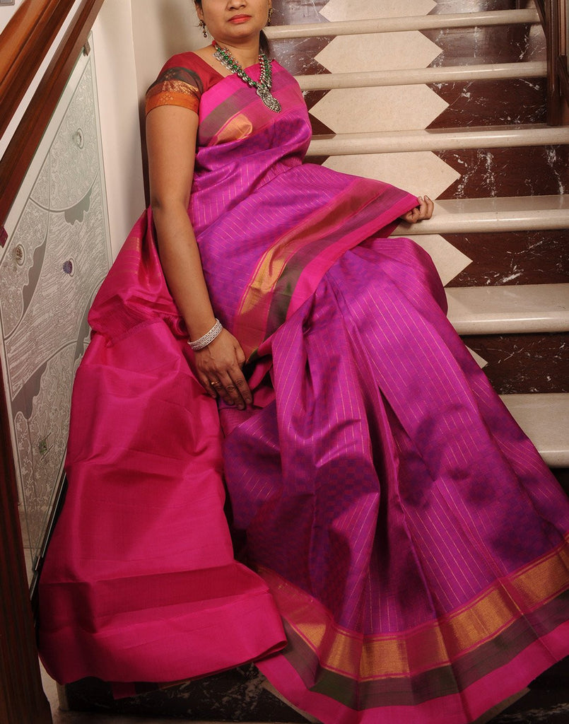 Buy online Pure Kanjeevaram Silk Gold Zari woven saree - Pink-AF579