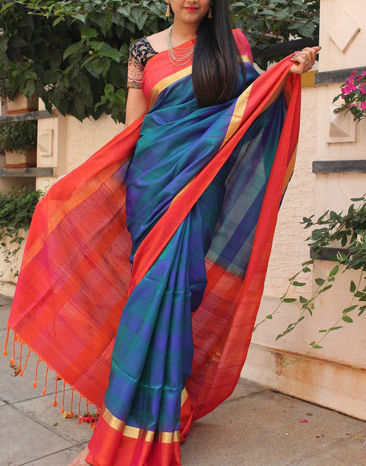 Blue Bendex  Silk Saree