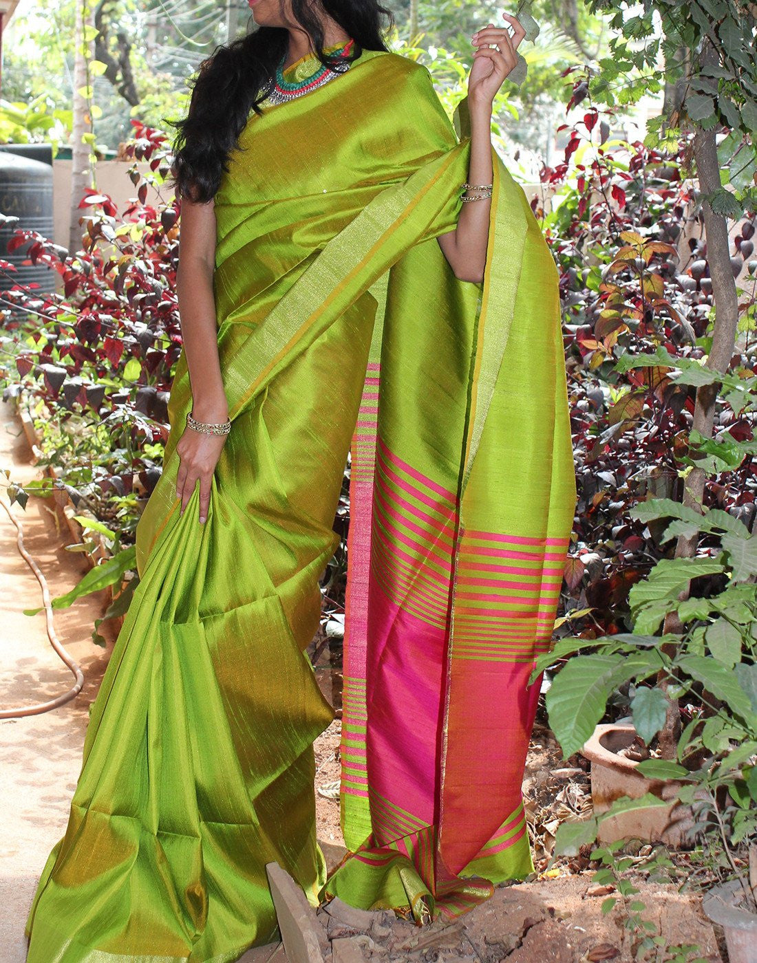 Parrot Green Bendex  Silk Saree