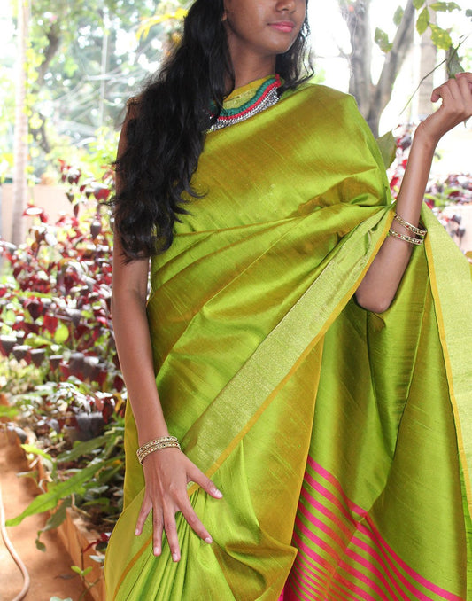 Parrot Green Bendex  Silk Saree