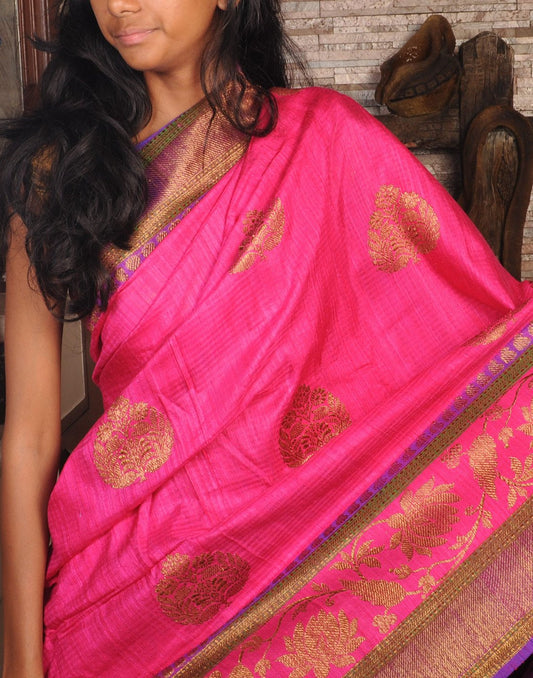 Pink Banaras Dupion Silk Saree