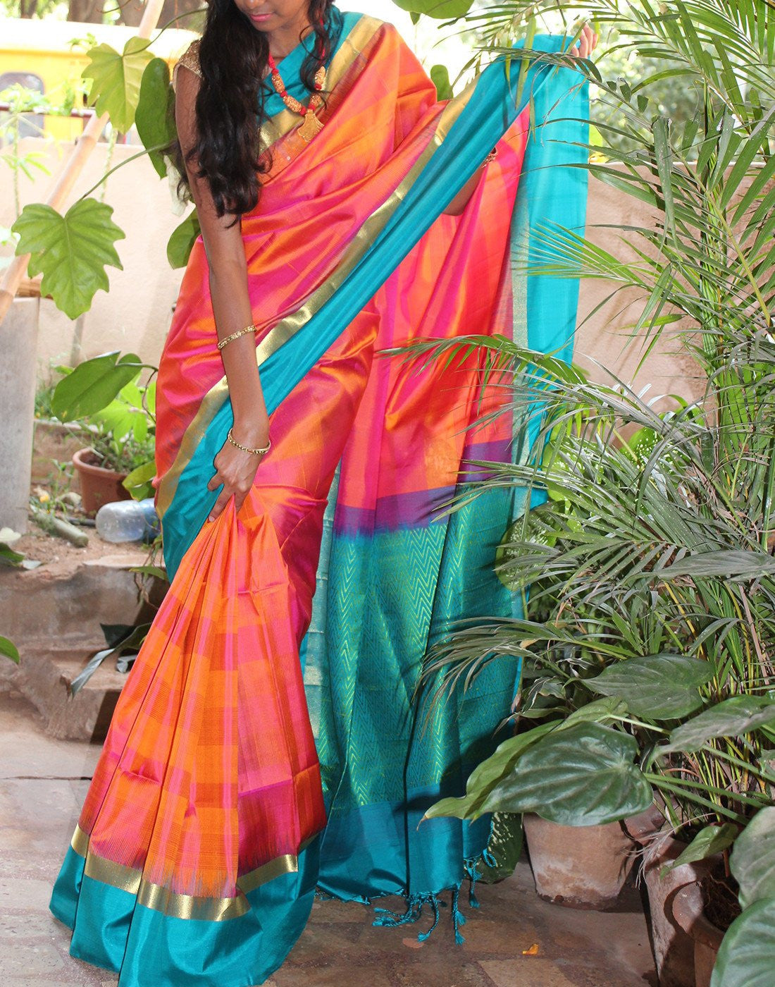 Orange Bendex  Silk Saree