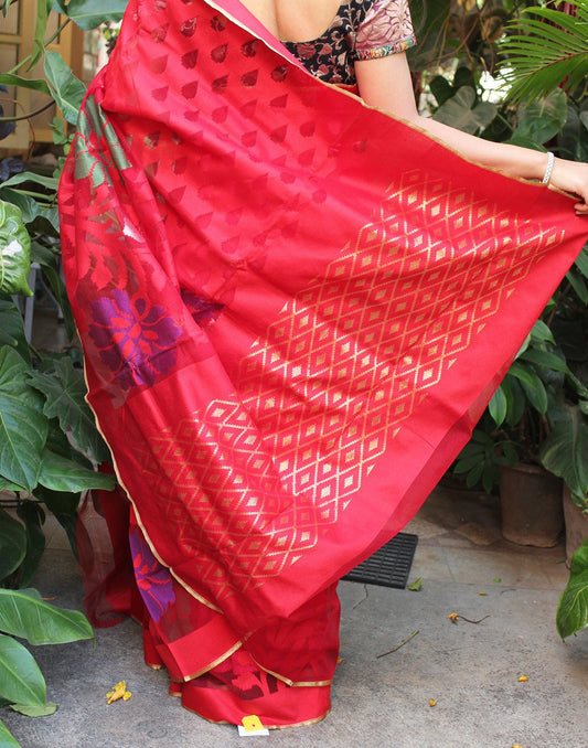 Red  Banaras Net Saree