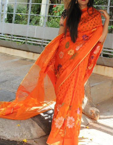 Orange  Banaras Net Saree