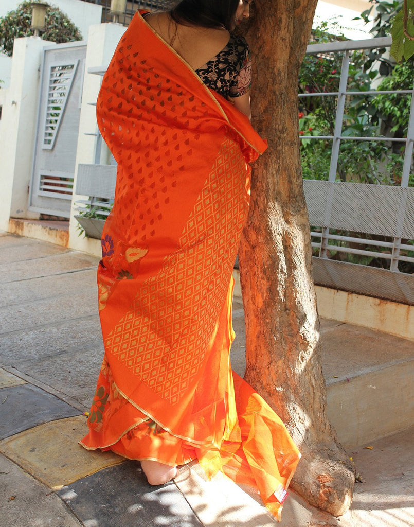 Orange  Banaras Net Saree