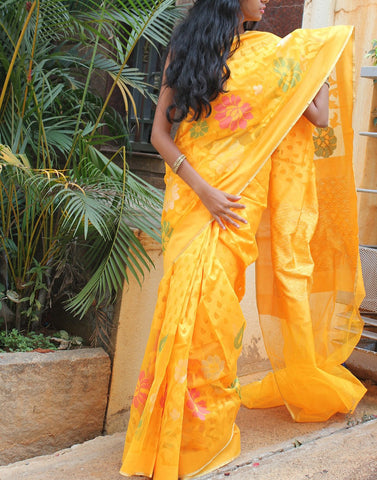 Yellow  Banaras Net Saree