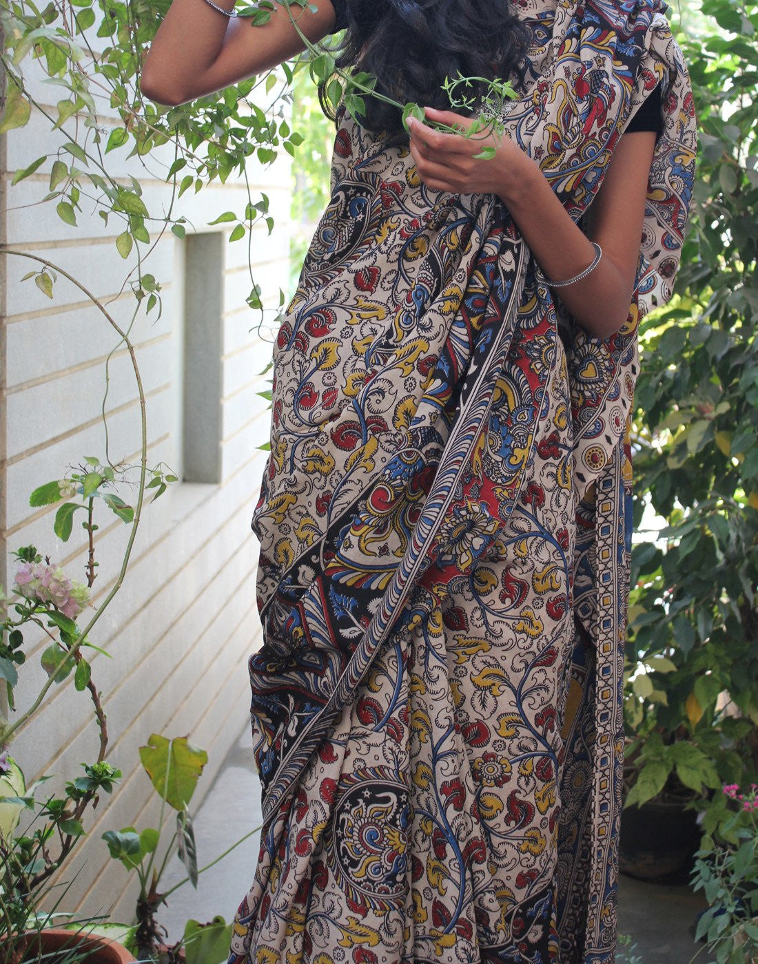 Beige Soft Silk Kalamkari Saree