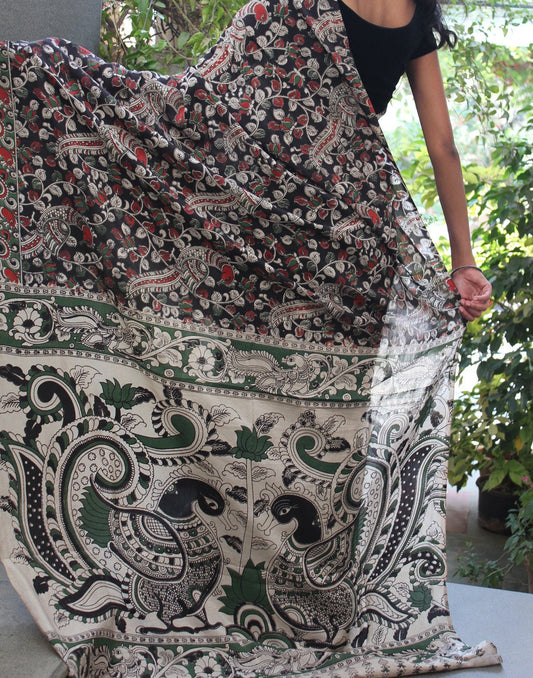 Black Soft Silk Kalamkari Saree