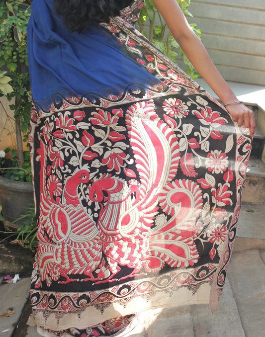 Deep Blue Soft Silk Kalamkari Saree