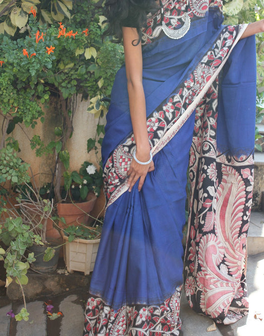 Deep Blue Soft Silk Kalamkari Saree