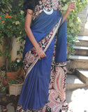 Deep Blue Soft Silk Kalamkari Saree