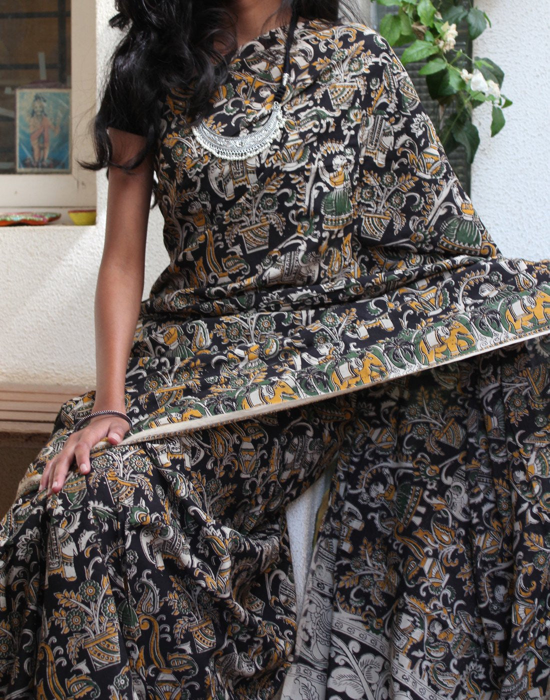 Black Soft Silk Kalamkari Saree