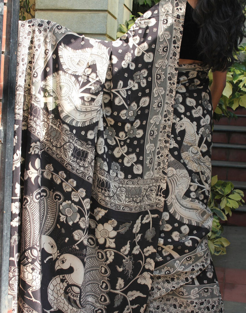 Black Soft Silk Kalamkari Saree