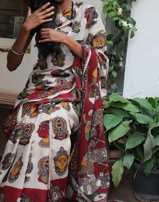 Cream Soft Silk Kalamkari Saree