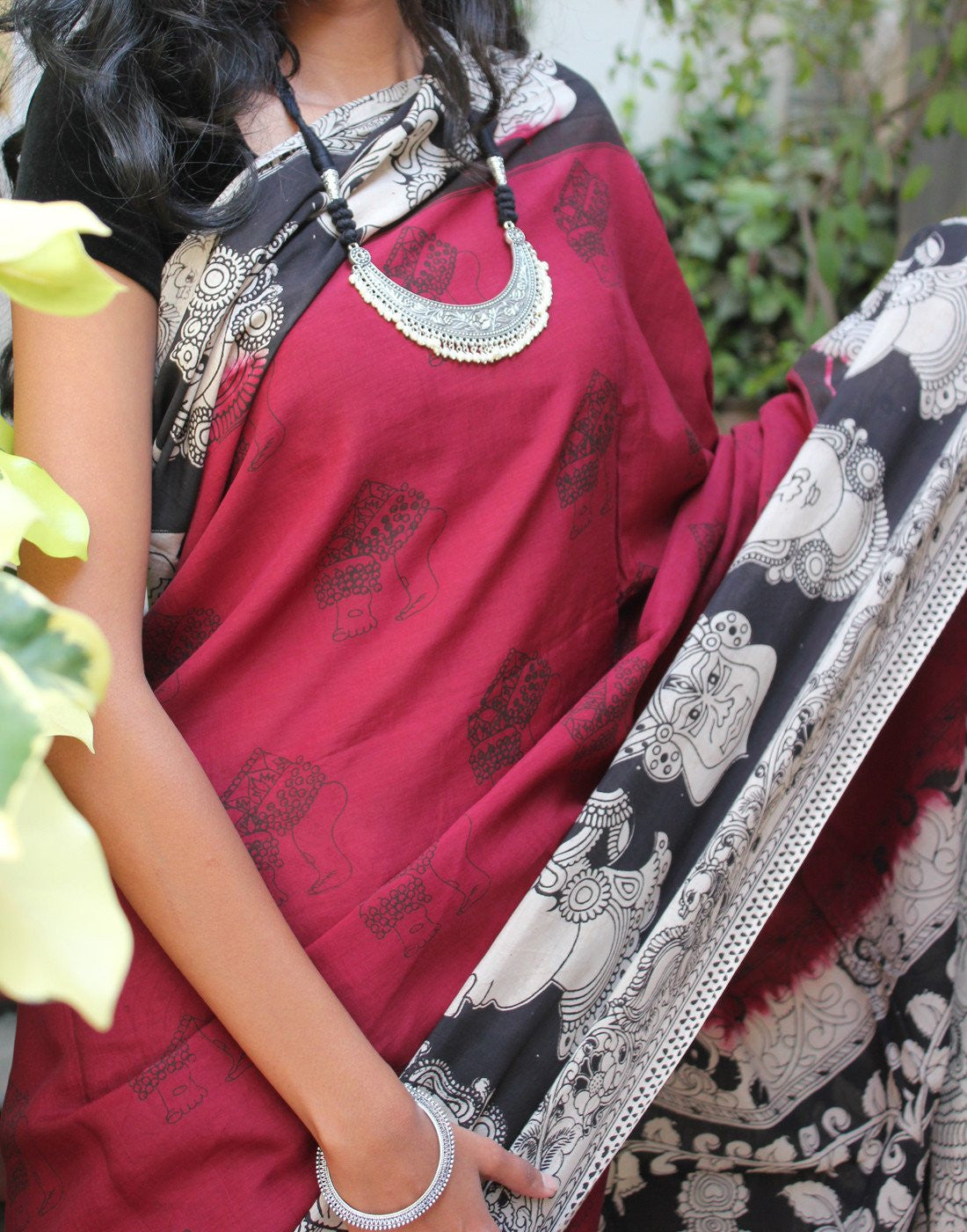 Maroon Soft Silk Kalamkari Saree