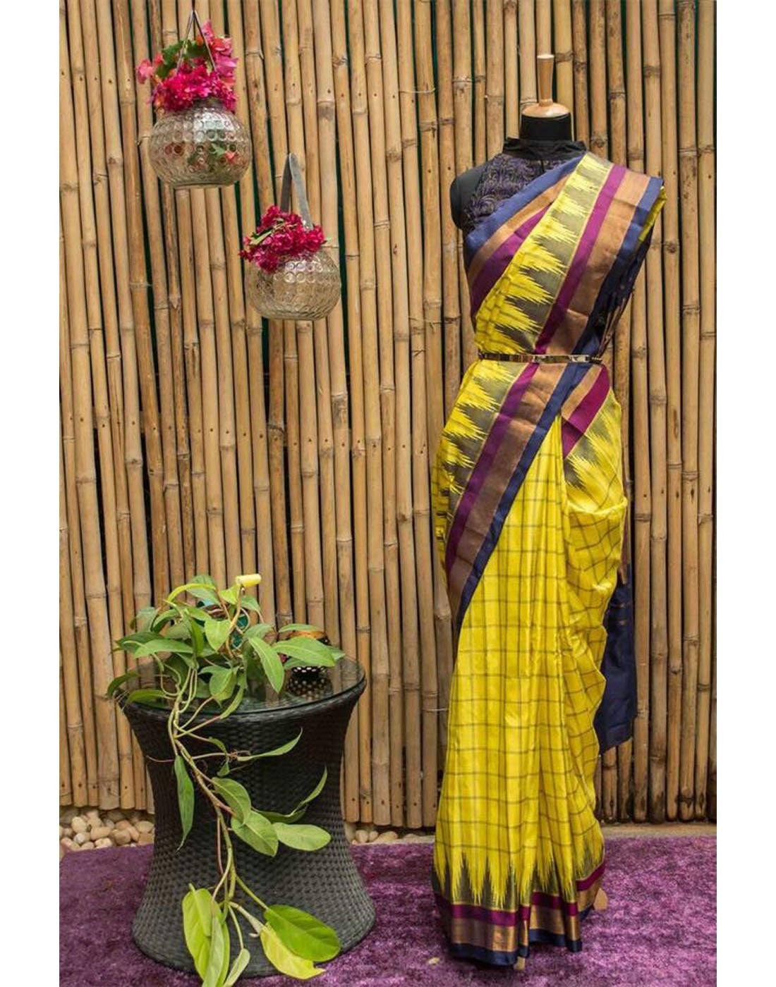 Yellow Gadwal Silk Saree