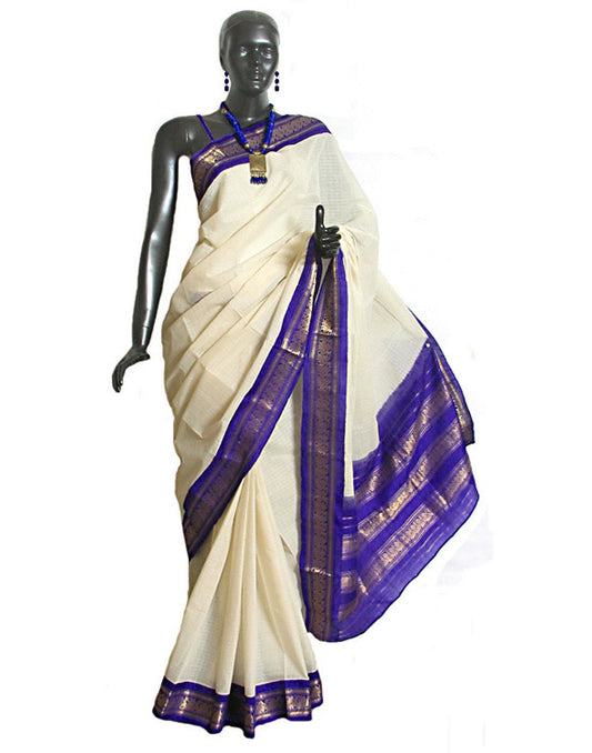 Cream Gadwal Sico Silk Saree