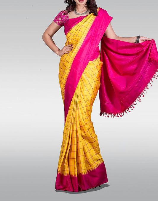 Yellow Checked Gadwal Silk Saree